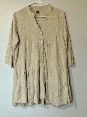 Zury free size linen blend flowy boho dress beige